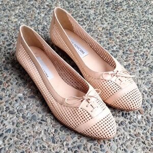Vintage Bella Toscana Italy Peach Cutout Lace-up Leather Ballet Flats Size 8